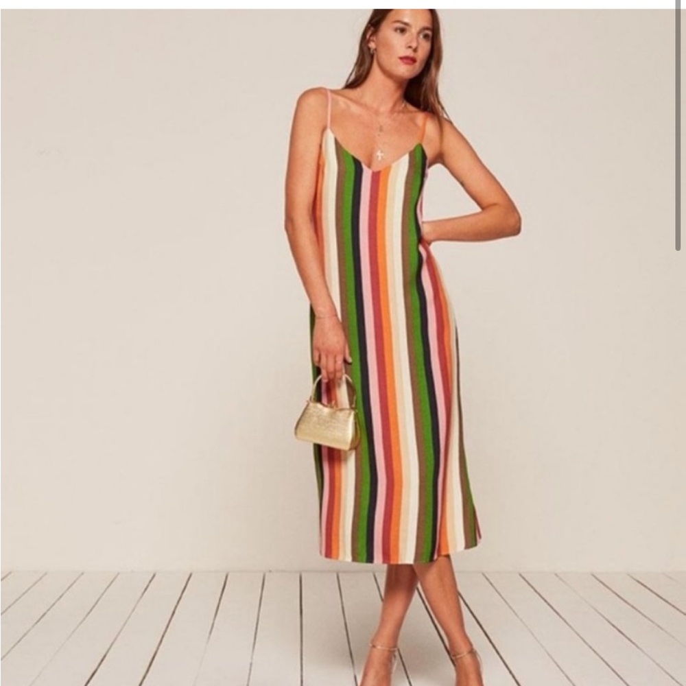 Reformation Multicolor Striped Midi Slip Dress